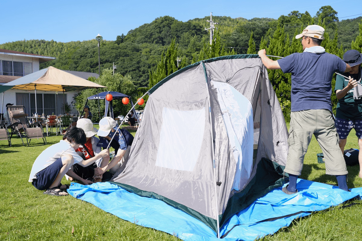 Setting up the tent