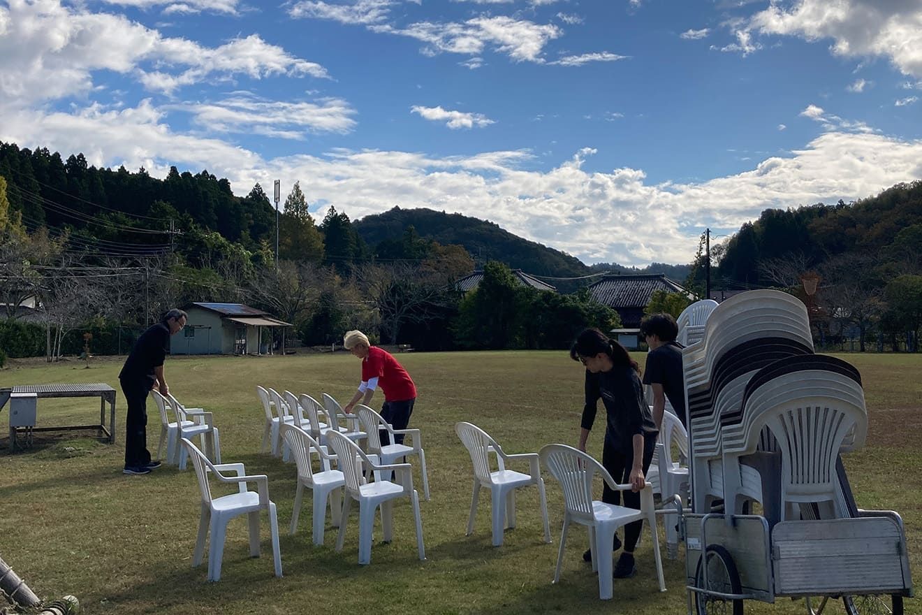Chairs being set up outside in preparation